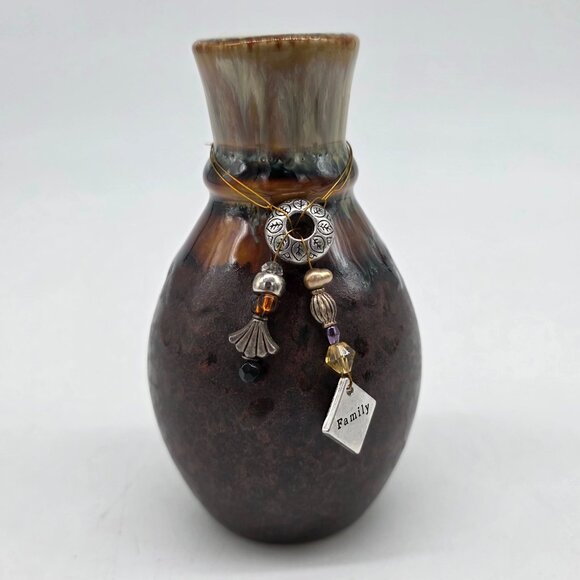 Decorative Handmade Ceramic Vase With Beaded Charms & "Family" Pendant - Picture 1 of 7